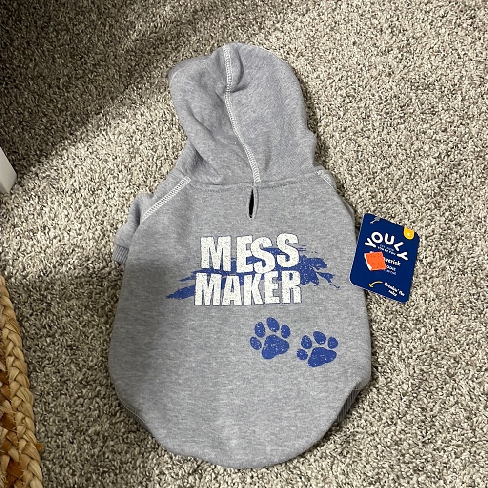 Gray Dog Hoodie with Blue Print